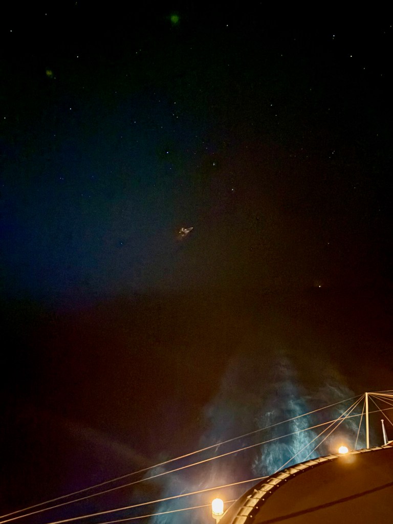 Depending on your cruise ship’s location, you can also view launches from your ship. Photo of staging of SpaceX Starlink mission taken from Disney cruise ship.