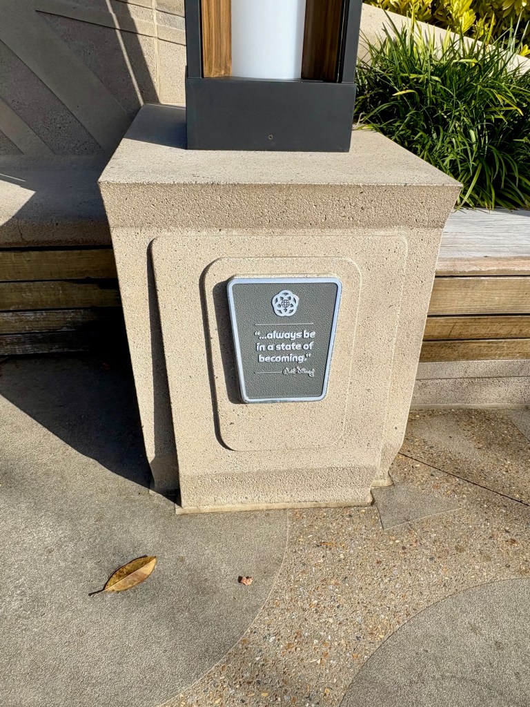 Epcot following its most recent renovation featuring a statue of Walt Disney.